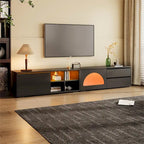 Meuble TV moderne avec porte en verre cannelé pour téléviseurs jusqu'à 100 pouces, console multimédia avec porte coulissante et 2 tiroirs