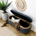 Banc coffre de rangement rembourré Clara avec pieds ovales robustes en bois