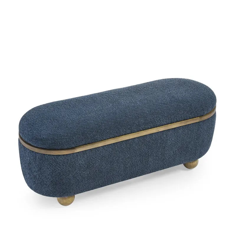 Banc coffre de rangement rembourré Clara avec pieds ovales robustes en bois