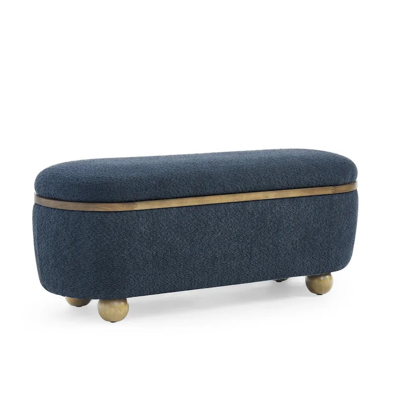 Banc coffre de rangement rembourré Clara avec pieds ovales robustes en bois