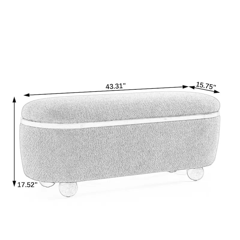 Banc coffre de rangement rembourré Clara avec pieds ovales robustes en bois