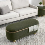 Banc coffre de rangement rembourré Clara avec pieds ovales robustes en bois