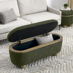 Banc coffre de rangement rembourré Clara avec pieds ovales robustes en bois