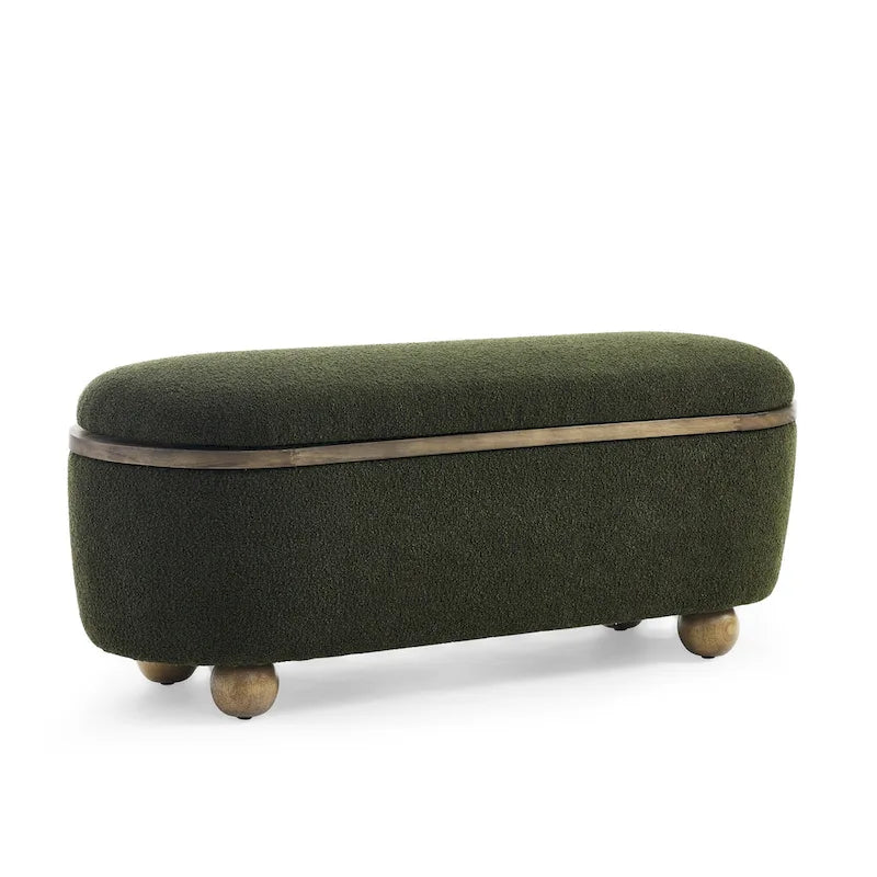 Banc coffre de rangement rembourré Clara avec pieds ovales robustes en bois