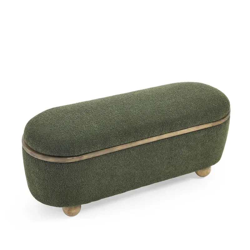 Banc coffre de rangement rembourré Clara avec pieds ovales robustes en bois