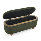 Banc coffre de rangement rembourré Clara avec pieds ovales robustes en bois