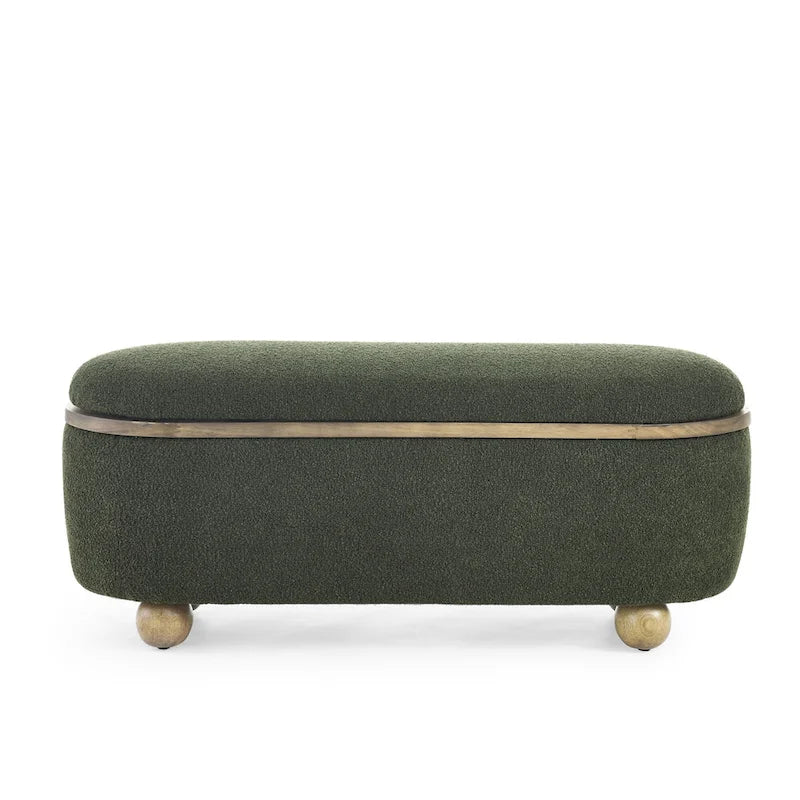 Banc coffre de rangement rembourré Clara avec pieds ovales robustes en bois