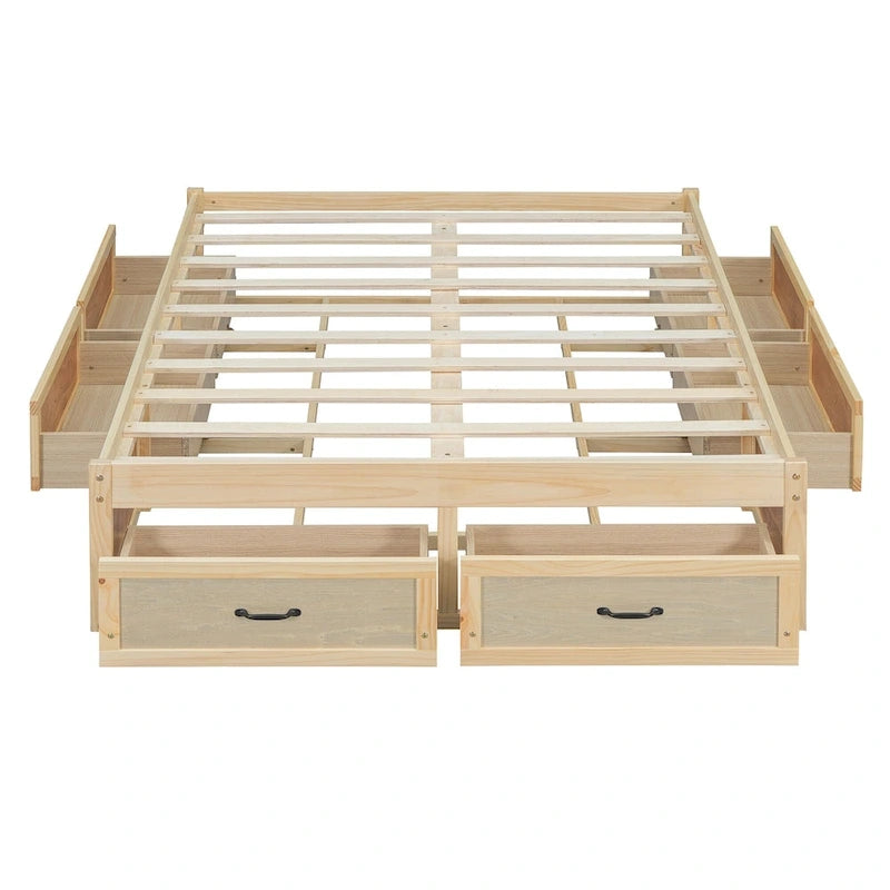Lit plate-forme double avec 6 tiroirs de rangement, assemblage requis