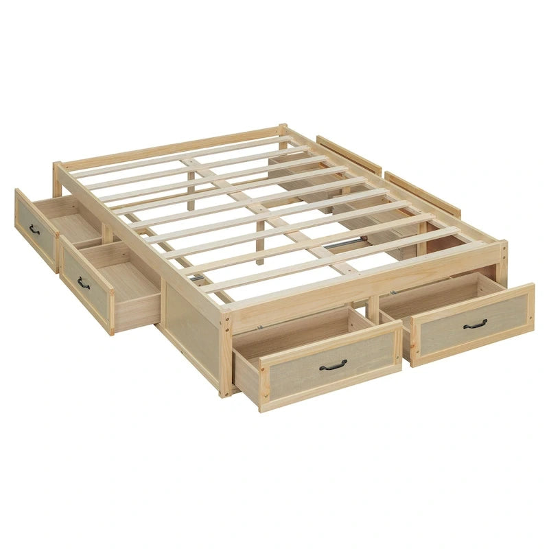 Lit plate-forme double avec 6 tiroirs de rangement, assemblage requis