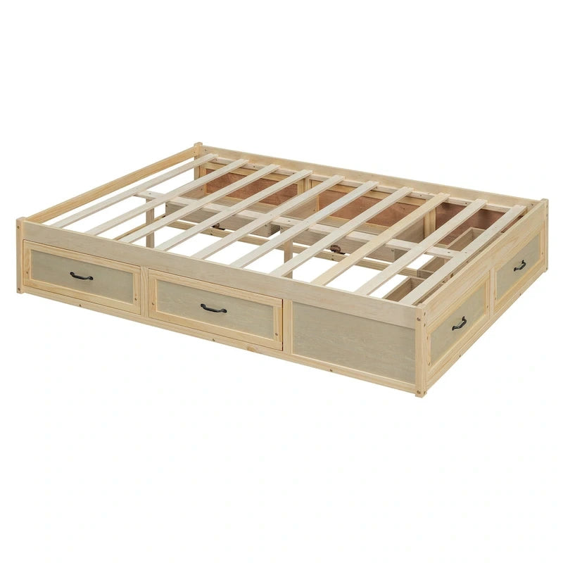 Lit plate-forme double avec 6 tiroirs de rangement, assemblage requis