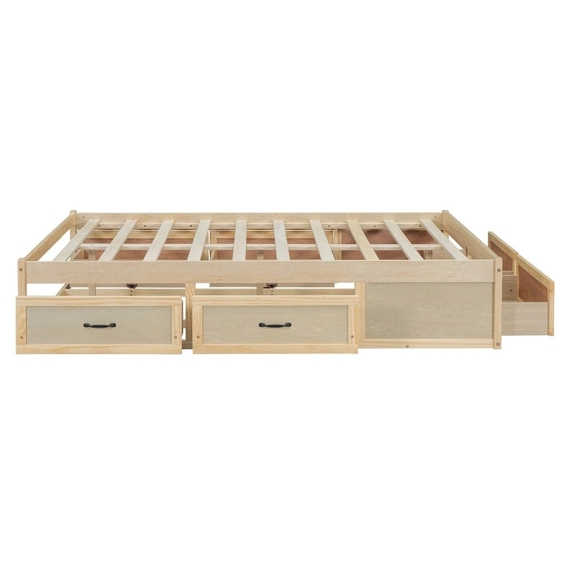 Lit plate-forme double avec 6 tiroirs de rangement, assemblage requis