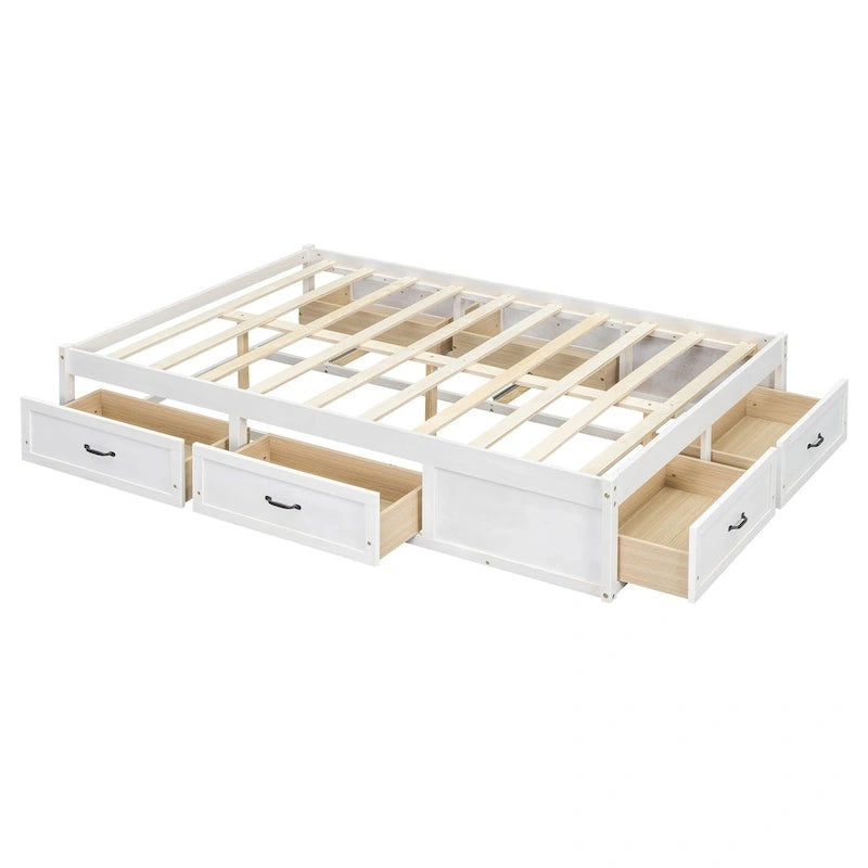 Lit plate-forme double avec 6 tiroirs de rangement, assemblage requis