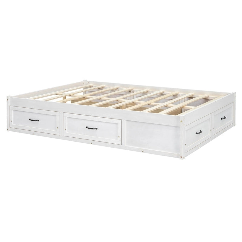 Lit plate-forme double avec 6 tiroirs de rangement, assemblage requis