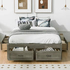 Lit plate-forme double avec 6 tiroirs de rangement, assemblage requis