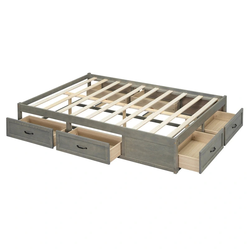 Lit plate-forme double avec 6 tiroirs de rangement, assemblage requis