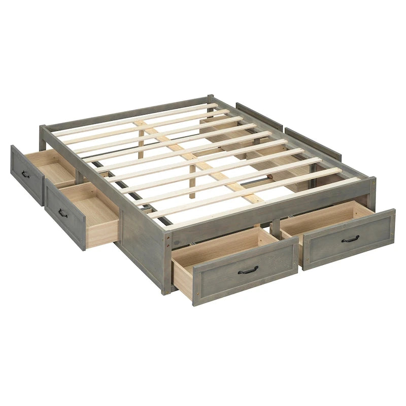 Lit plate-forme double avec 6 tiroirs de rangement, assemblage requis