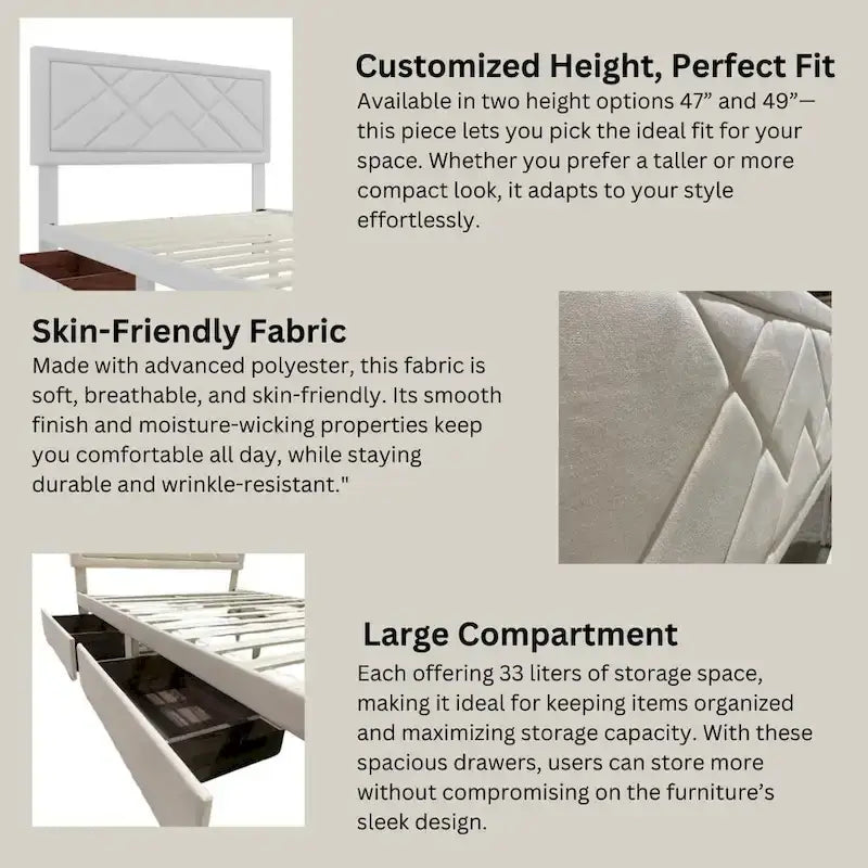 Lit plateforme Queen Size avec tête de lit et rangement
