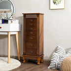 Costway Jewelry Cabinet Storage Chest Stand Organizer Necklace Wood - 14.8(L) X9(W) X38.6(H)