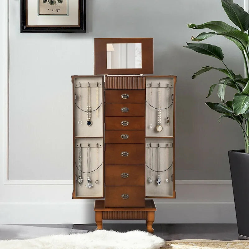 Costway Armoire à Bijoux Meuble de Rangement sur Pied Organisateur de Colliers en Bois - 14,8(L) X9(P) X38,6(H)