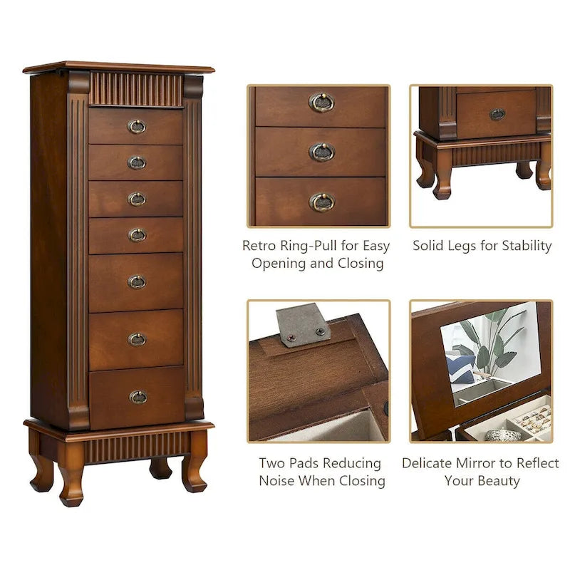 Costway Armoire à Bijoux Meuble de Rangement sur Pied Organisateur de Colliers en Bois - 14,8(L) X9(P) X38,6(H)