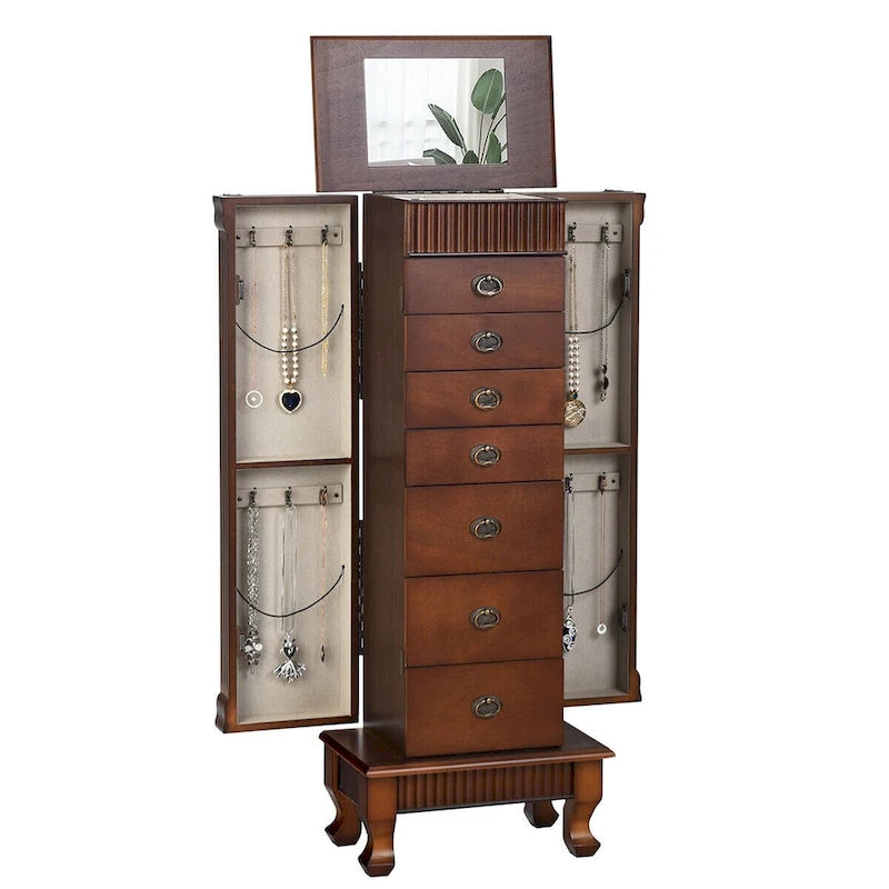 Costway Armoire à Bijoux Meuble de Rangement sur Pied Organisateur de Colliers en Bois - 14,8(L) X9(P) X38,6(H)