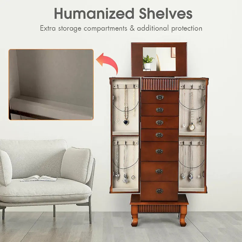 Costway Armoire à Bijoux Meuble de Rangement sur Pied Organisateur de Colliers en Bois - 14,8(L) X9(P) X38,6(H)