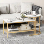 Gymax Lot de 2 tables basses gigognes avec plateau effet marbre détachable et