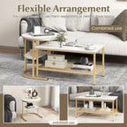 Gymax Lot de 2 tables basses gigognes avec plateau effet marbre détachable et