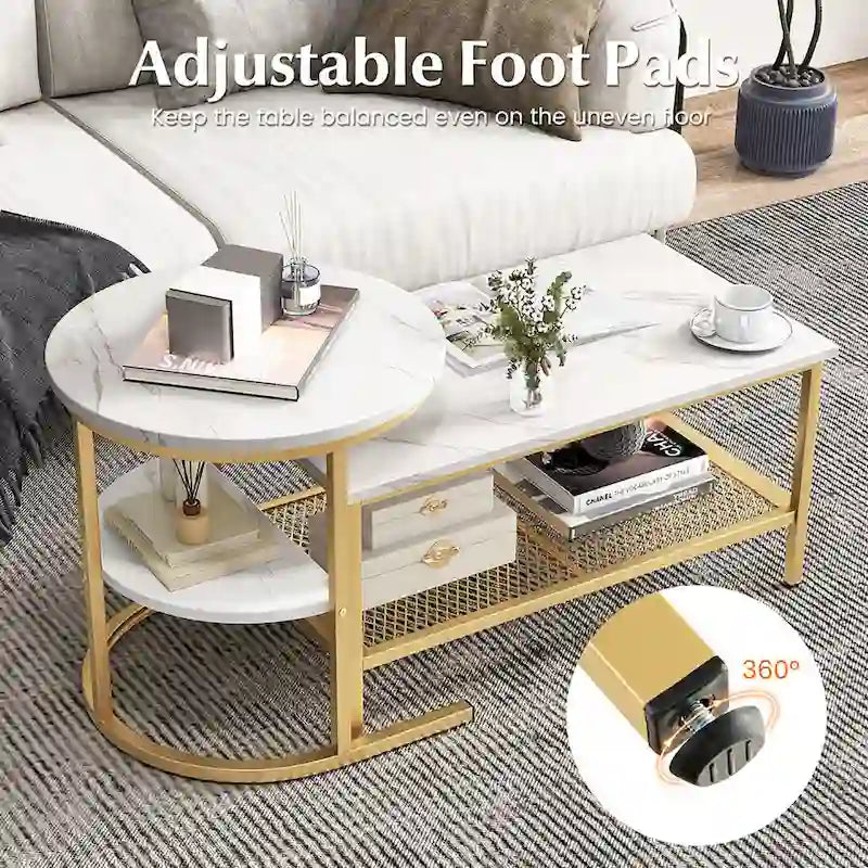 Gymax Lot de 2 tables basses gigognes avec plateau effet marbre détachable et