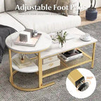 Gymax Lot de 2 tables basses gigognes avec plateau effet marbre détachable et