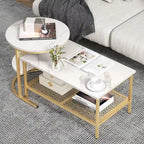 Gymax Lot de 2 tables basses gigognes avec plateau effet marbre détachable et