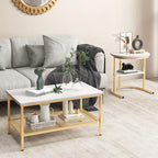 Gymax Lot de 2 tables basses gigognes avec plateau effet marbre détachable et