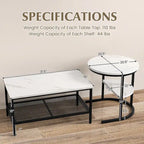 Gymax Lot de 2 tables basses gigognes avec plateau effet marbre détachable et