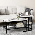Gymax Lot de 2 tables basses gigognes avec plateau effet marbre détachable et