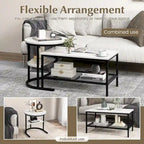 Gymax Lot de 2 tables basses gigognes avec plateau effet marbre détachable et