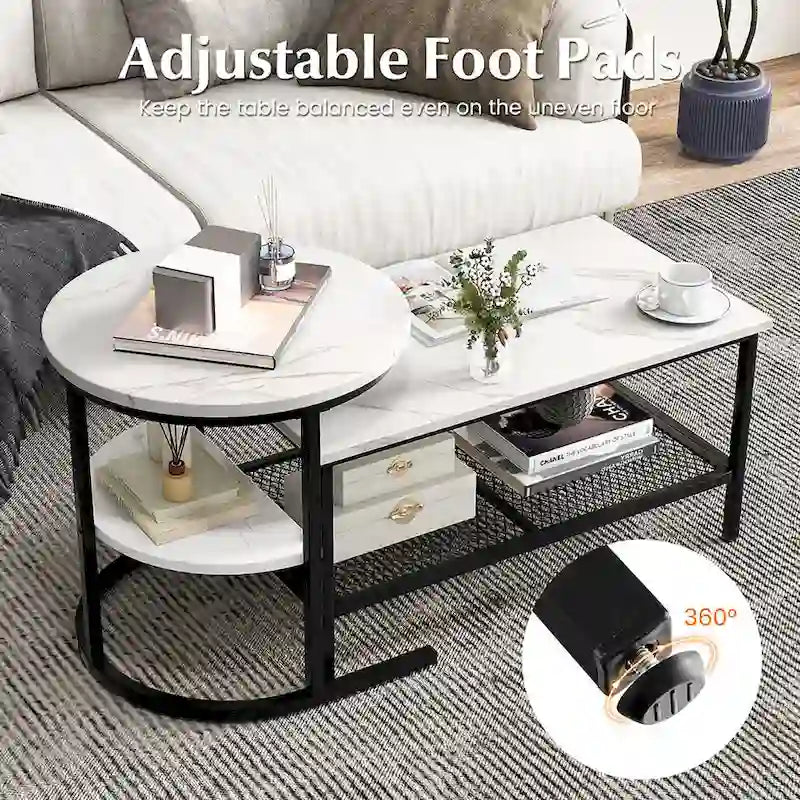 Gymax Lot de 2 tables basses gigognes avec plateau effet marbre détachable et