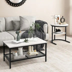 Gymax Lot de 2 tables basses gigognes avec plateau effet marbre détachable et