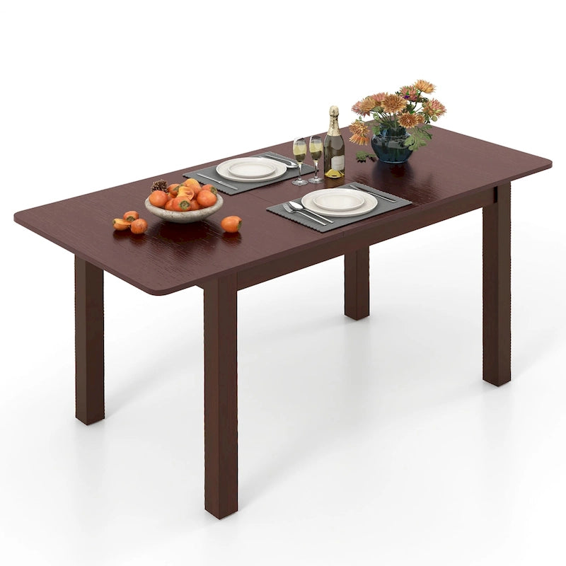 Table à manger extensible Costway, table pliante en bois d'hévéa pour 4 personnes - Couleur cerisier - Voir détails