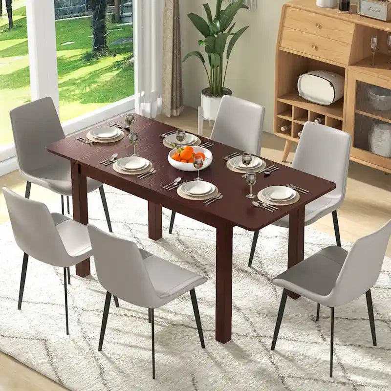 Table à manger extensible Costway, table pliante en bois d'hévéa pour 4 personnes - Couleur cerisier - Voir détails