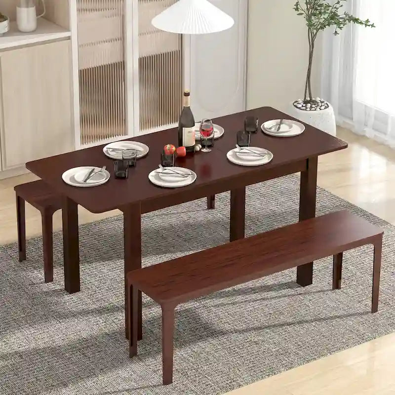 Table à manger extensible Costway, table pliante en bois d'hévéa pour 4 personnes - Couleur cerisier - Voir détails