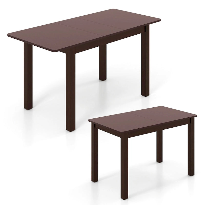 Table à manger extensible Costway, table pliante en bois d'hévéa pour 4 personnes - Couleur cerisier - Voir détails