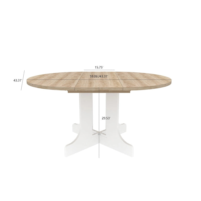 Table à manger ronde élégante de style ferme avec rallonge et piètement en X, idéale pour une salle à manger moderne