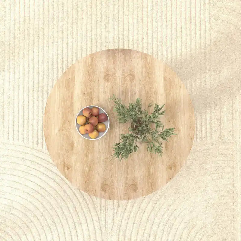 Table à manger ronde élégante de style ferme avec rallonge et piètement en X, idéale pour une salle à manger moderne