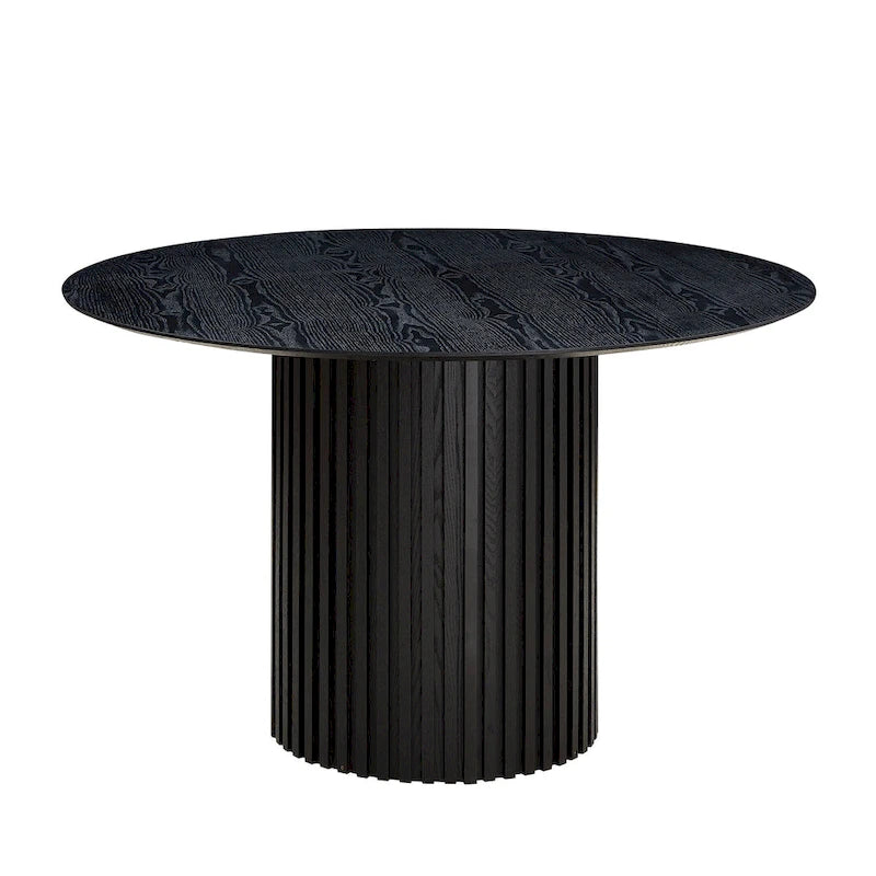 Table à manger ronde élégante de style ferme avec rallonge et piètement en X, idéale pour une salle à manger moderne