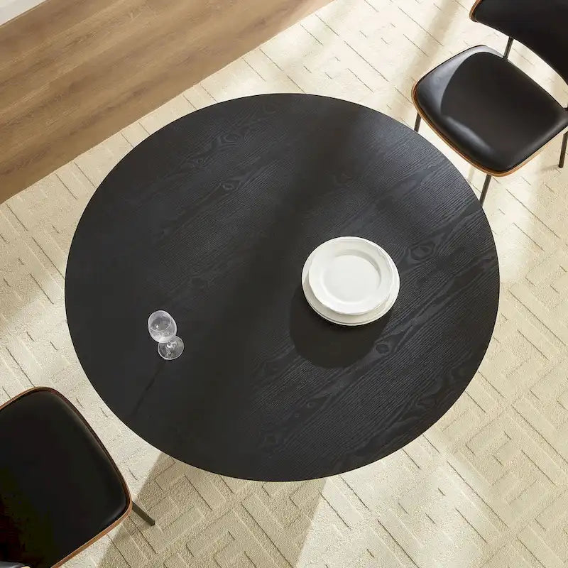 Table à manger ronde élégante de style ferme avec rallonge et piètement en X, idéale pour une salle à manger moderne
