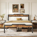Lit Queen Size avec cadre de lit, tête et pied de lit, rangement sous le lit, marron