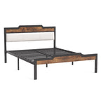 Lit Queen Size avec cadre de lit, tête et pied de lit, rangement sous le lit, marron