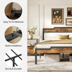 Lit Queen Size avec cadre de lit, tête et pied de lit, rangement sous le lit, marron