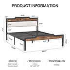 Lit Queen Size avec cadre de lit, tête et pied de lit, rangement sous le lit, marron