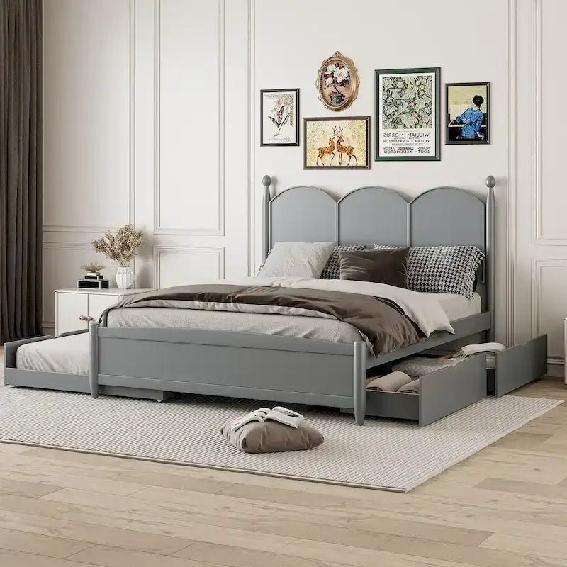 Lit plateforme tapissé Merax avec tête de lit – Cadre de lit moderne